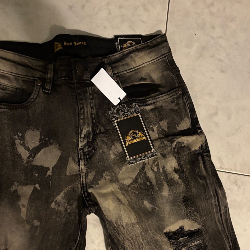 Men's Slim Fit Distressed Jeans - Black, Gray, Blue - Picture 2 of 9